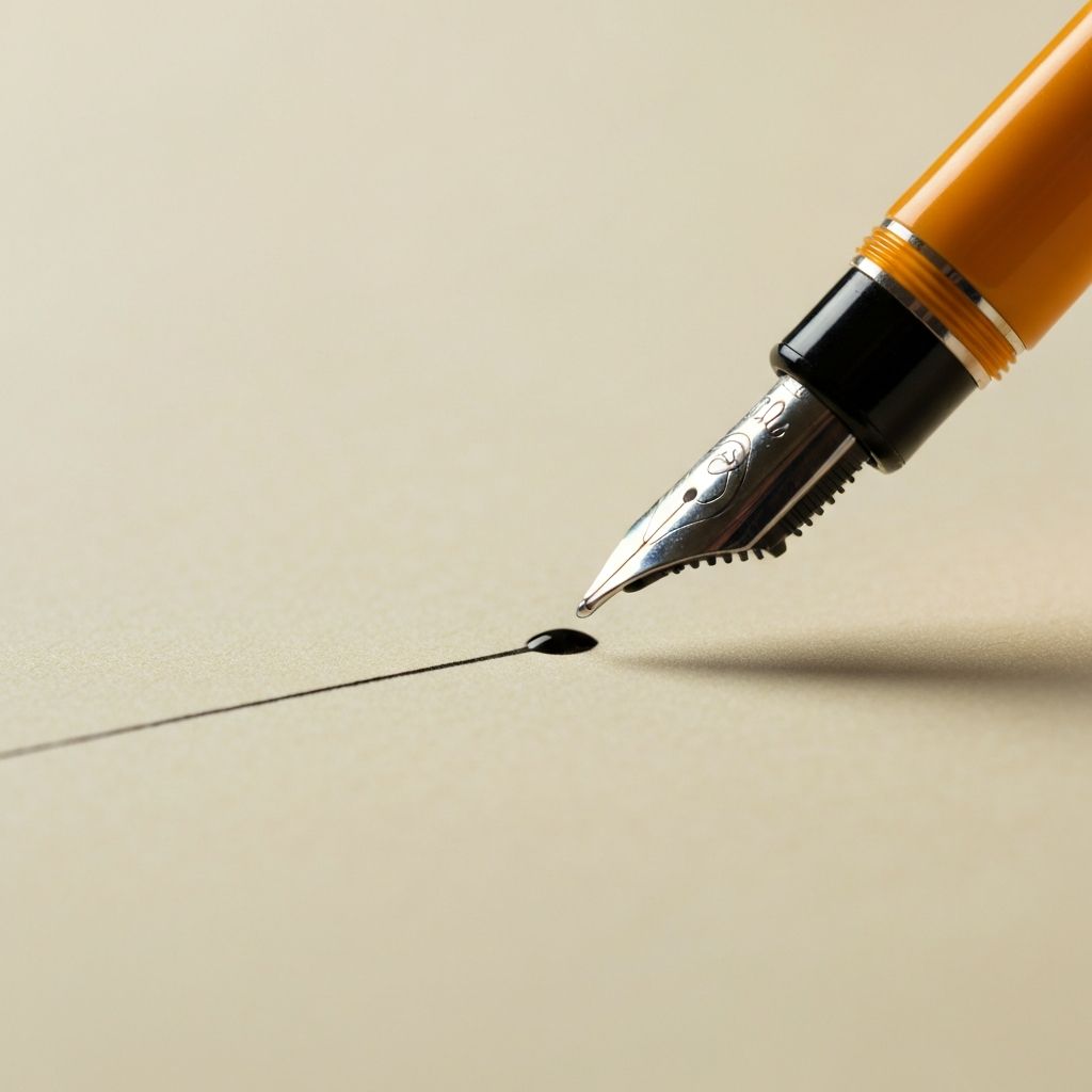 Füllfederhalter mit breiter Spitze und Tintenfluss auf Papier