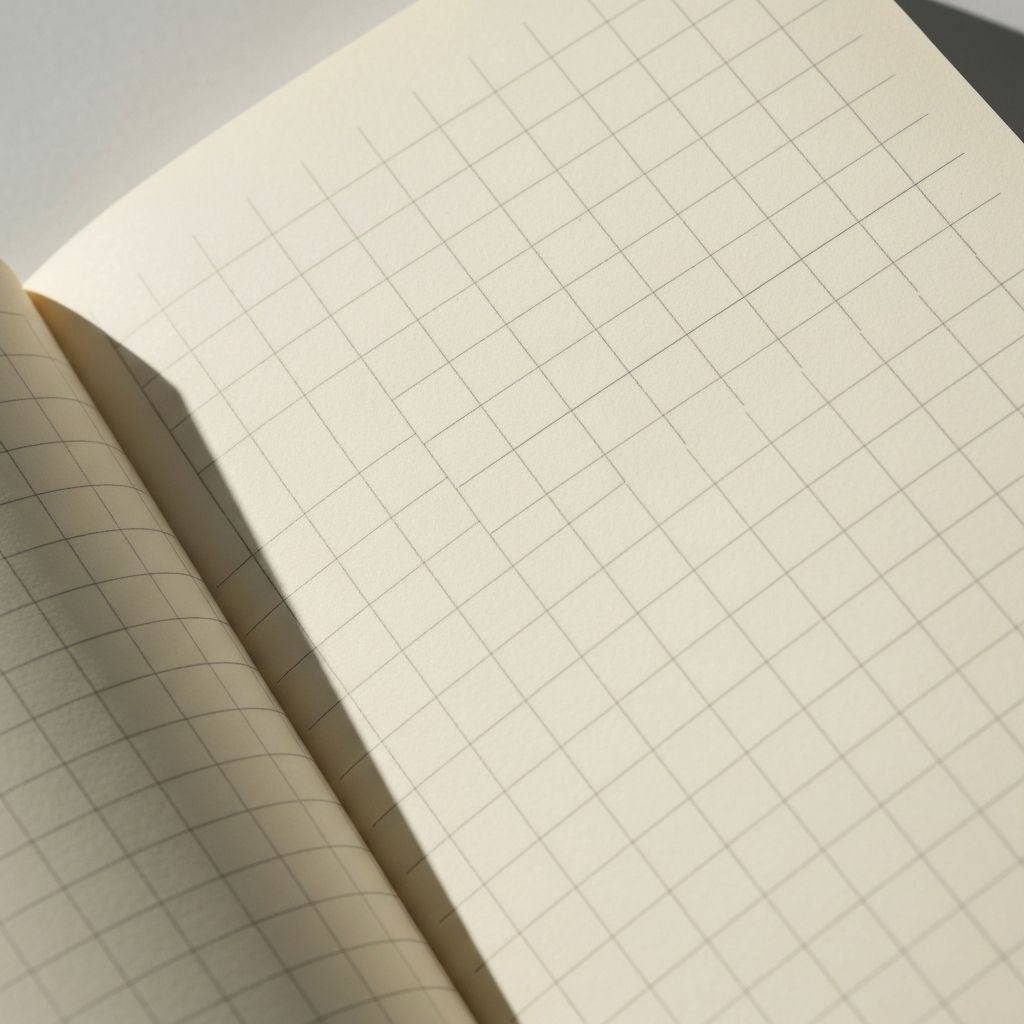 Nahaufnahme eines Notizbuchs mit Gitternetz und leeren Seiten