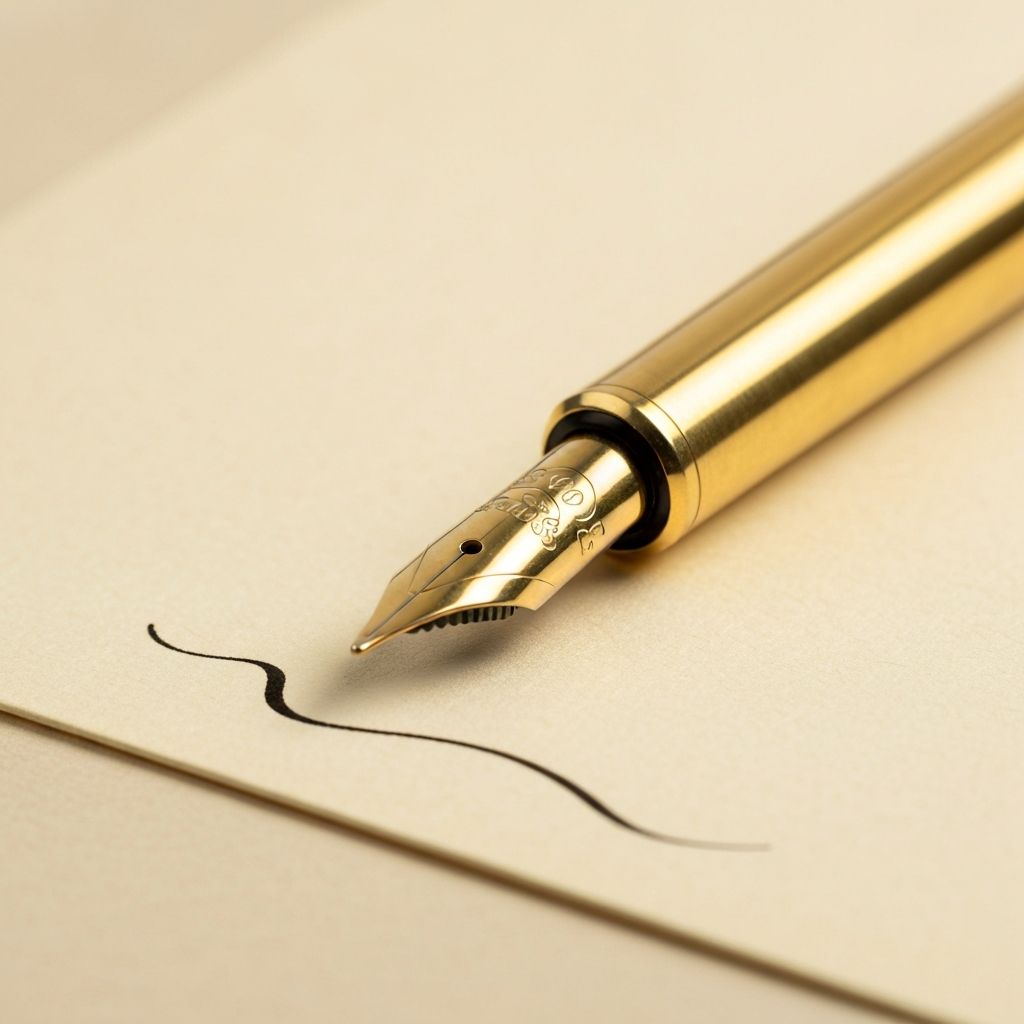 Kalligraphie-Füllfederhalter mit breiter Feder, Gold-farbener Beschlag